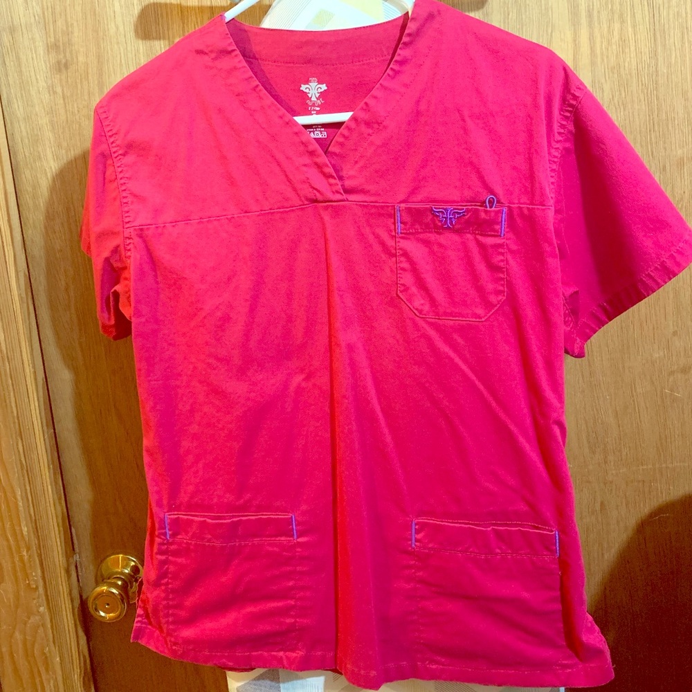 Med Couture scrubs, cranberry/purple accent